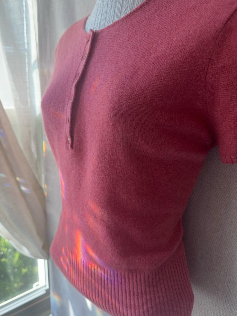 πΊ Griffen 100% Cashmere Short Sleeve Sweater β’ Pink Raspberry Tea β’ L πΊβπ - Picture 6 of 7
